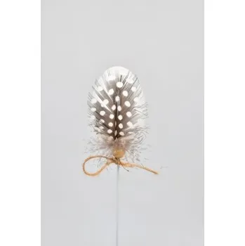 Vajíčko zápich bílé s peříčkem 6 cm, sada 6 ks