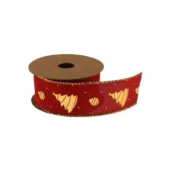 Stuha Vánoční jutová stuha 4cm x 5m AJ1739 2-červená/zlatá