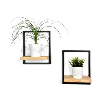 police Sada dřevěných nástěných polic s kovovým rámem Everly 2 ks - suar - lak