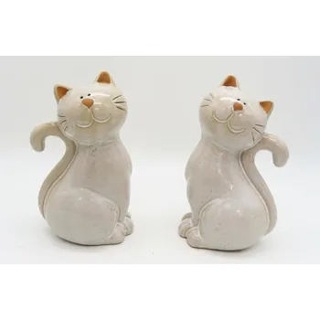 Keramická kočka béžová 17x10x8,2 cm mix druhů, balení 2 ks