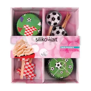 Pečicí papír Komplet 24 košíčků na pečení muffinů a topperů s fotbalovou tématikou | SILIKOMART, Football