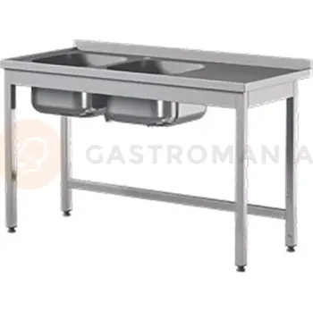Nerezový dřez Přístěnný nerezový stůl s dvoukomorovým dřezem 1600x600x850 mm | ASBER, STW-166/2-PL-L-B