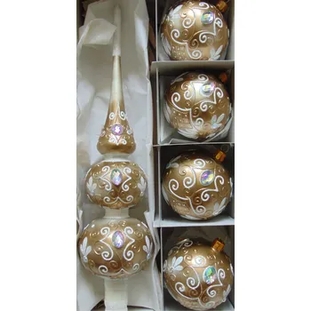 Vánoční ozdoba Vánoční špice a 4 vánoční koule s retro dekorem