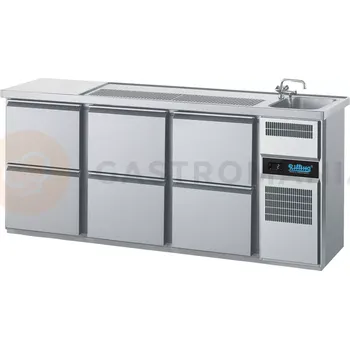 Chladící barový stůl 2100x700x980 mm, 6 zásuvek, dřez na pravé straně | RILLING, AGT M731R 81-2/2/2