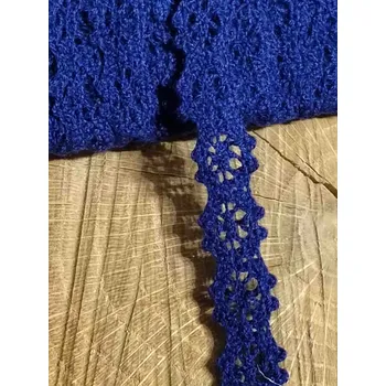 Krajka Bavlněná krajka šíře 12 mm paličkovaná modrá tmavá