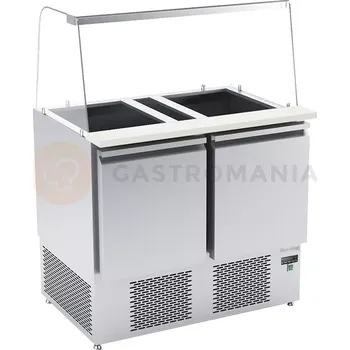 Chladicí stůl salátový s agregátem, skleněným nástavcem a plnými dveřmi 950x700x850/1300 mm | DORA METAL, DM-94047