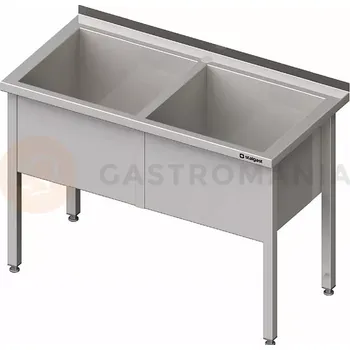 Kuchyňská linka Stůl nerezový s vanou dvoukomorovou s hloubkou 400 mm 1300x700x850 mm | STALGAST, 981387130
