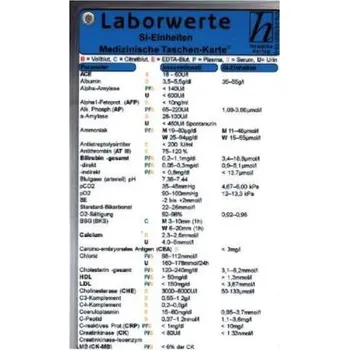 Laborwerte SI Einheiten, Medizinische Taschen-Karte