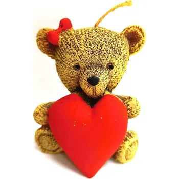 Svíčka Dekorativní svíčka medvídek hnědý se srdíčkem - 9 cm