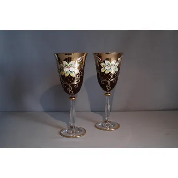 Sklenice Sklenice na víno, 2 ks, zlacené a dekorované, rubínové barvy