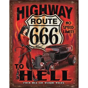 Plechová cedule Plechová cedule Route 666 - Highway to Hell 32 cm x 40 cm