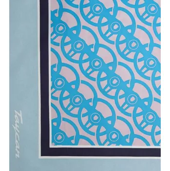 Šátek PORSCHE Silk scarf Hedvábný šátek, modrý vzor (s vysoce kvalitním potiskem a logem Porsche a Taycan.)