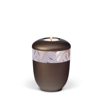 Smuteční dekorace Keramická miniurna Zen - Listy/Hnědá