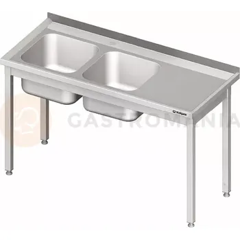 Kuchyňská linka Stůl nerezový s dřezem dvoukomorovým na levé straně a bez police 1100x600x850 mm | STALGAST, 980796110