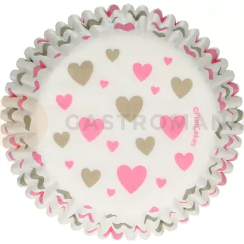 Kuchyňská sůl Košíčky na cupcake, průměr 5 cm, 48 ks bílé se srdíčky | FUNCAKES, FC4201