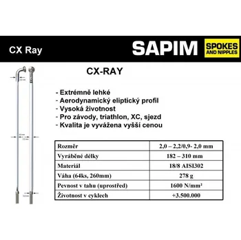 Zapletené kolo Drát SAPIM CX Ray 302mm rovný černá