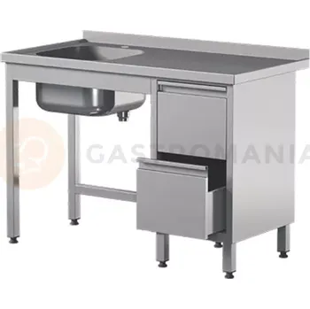 Nerezový dřez Přístěnný nerezový stůl s dřezem a dvěma zásuvkami 1200x700x850 mm | ASBER, STW-127/1-PL-L-2DR-B