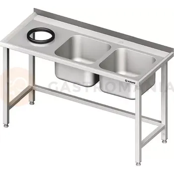 Kuchyňská linka Stůl nerezový s dřezem dvoukomorovým na pravé straně a s otvorem na odpad 1600x700x850 mm | STALGAST, 981017160