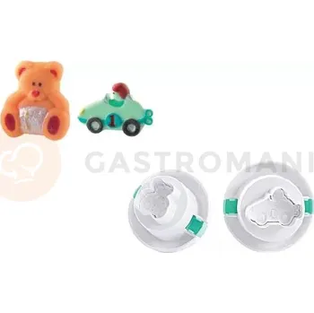 Výroba svíčky Vykrajovátka na těsto s razítkem ve tvaru auta a medvídka, komplet 2 ks | SILIKOMART, TAG14 Cutter Toys