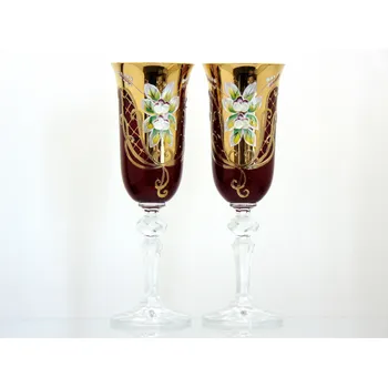 Sklenice Sklenice na šampaňské 150ml, 2 ks, zlacené a dekorované, v rubínové barvě