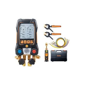 Revizní přístroj Testo 570s chytrá sada pro vakuum s plnicími hadicemi - Chytrý digitální servisní přístroj s bezdrátovou vakuovou sondou, klešťovými teplotními sondami a 4 plnicími hadicemi