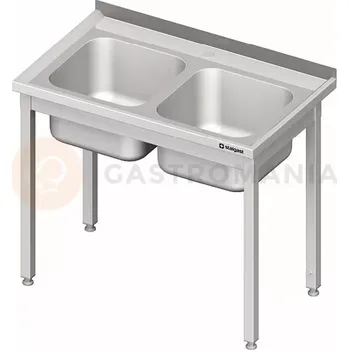 Kuchyňská linka Stůl nerezový s dřezem dvoukomorovým bez police 1000x600x850 mm | STALGAST, 980766100