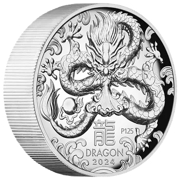 Lunární série III. - stříbrná mince Year of the Dragon (Rok draka) 5 Oz 2024 High Relief PROOF