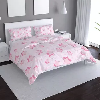 Povlečení Saténové povlečení Růžové hvězdy - Sablio - 140x220 / 90x70