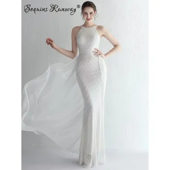 Dámské šaty Dlouhé klubové šaty Sequins SQ723 Barva: Bílá, Velikost: L