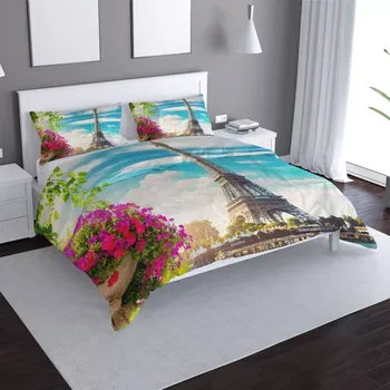 Povlečení Saténové povlečení Paříž Eifellova věž Mraky - Sablio - 140x220 / 90x70