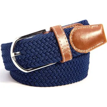 Opasek Elastický tmavě modrý opasek / pásek se stříbrnou přezkou