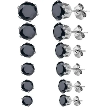 Náušnice Luxusní barevné náušnice | 6 párů - černá stříbrná