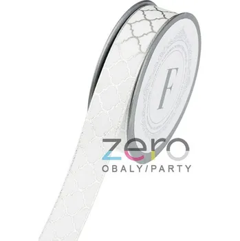 Stuha Stuha tkaná 2,6 cm x 5 m - bílá se stříbrným tiskem