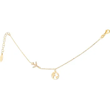 Náramek Pozlacený stříbrný náramek se zirkony - letadlo, zeměkoule - AP534-3868