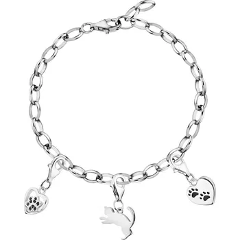 Náramek Stříbrný náramek charms - sada - kočka, srdce, tlapky - AP100-0094