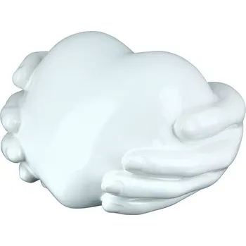 Keramická dekorace srdce v dlaních bílá, 17x18x10 cm