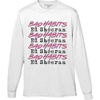 Pánské tričko Ed Sheeran tričko dlouhý rukáv, Bad Habits Stack White, pánské S
