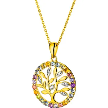 Přívěsek Zlatý přívěsek s diamanty, drahokamy a ozdobnými kameny - strom - ryzost 585 - 110.841