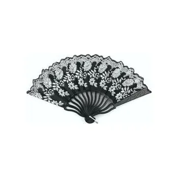Karnevalový doplněk Gotický vějíř černý s květinovým vzorem