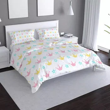 Povlečení Saténové povlečení Růžové korunky na bílé - Sablio - 140x220 / 90x70