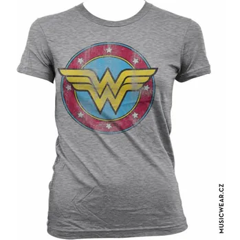 Dámské tričko Wonder Woman tričko, Wonder Woman Distressed Logo HeatherGrey Girly, dámské XXL