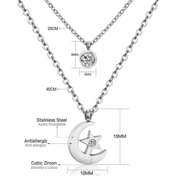 Náhrdelník Dvojitý náhrdelník z nerezové oceli - 22S měsíční hvězda