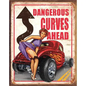 Plechová cedule D.E. metal signs Plechová cedule Dangerous Curves 40 cm x 32 cm