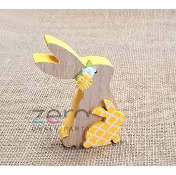 Velikonoční dekorace Zajíc dřevěný stojicí 13 cm - přírodní/žlutý