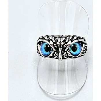 Prsten Ocelový prsten - Sova s modrýma očima vel. 7