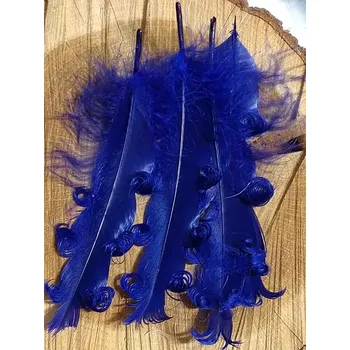 Husí peří kudrnaté délka 12-18 cm barva modrá