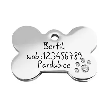 Přívěsek Ocelová psí známka - kost se zirkony, vel. L