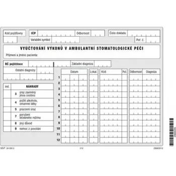 Blok VYÚČTOVÁNÍ VÝKONŮ v ambulantní stomatologické péči A5 blok