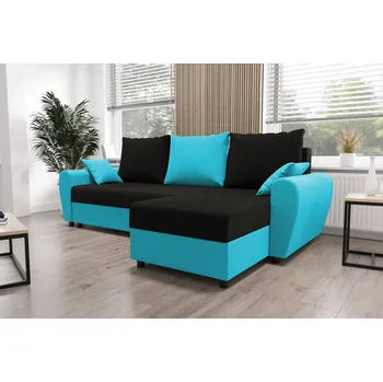 Sedací souprava Rohová sedačka PERKSUM, černá/modrá + vyzvednutí ZDARMA