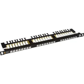 Rozvaděč SOLARIX Patch panel UTP 24xRJ45 CAT6 s vyvazovací lištou černý 0,5U 19" High-density 24000146